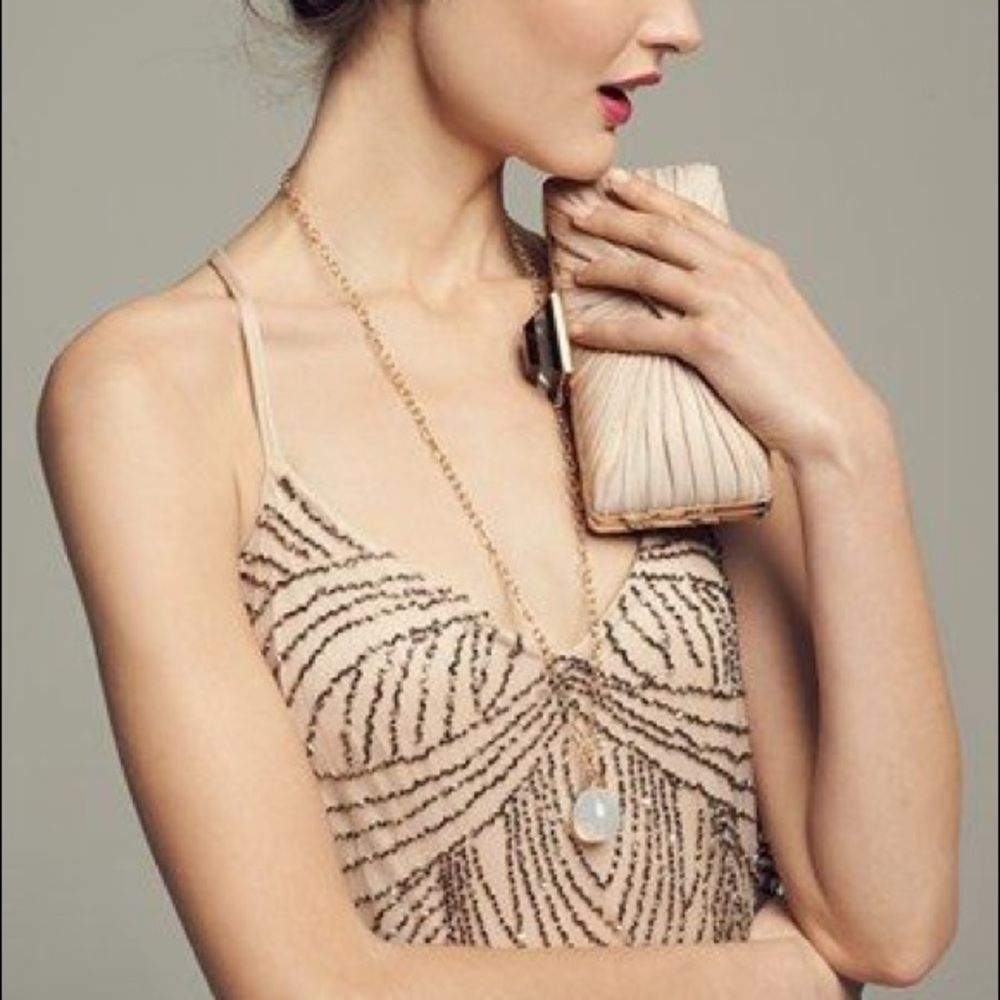 Adrianna Papell Beaded Blouson Gown in Taupe/Pink